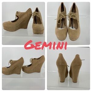 Gemini vegan suede lace up platform clog tan shoe lace up tie. Goth punk